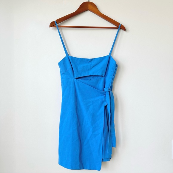 Zara Dresses & Skirts - ZARA | NWT LINEN BLEND JUMPSUIT DRESS WRAP STYLE CUT OUT (ELECTRIC BLUE)